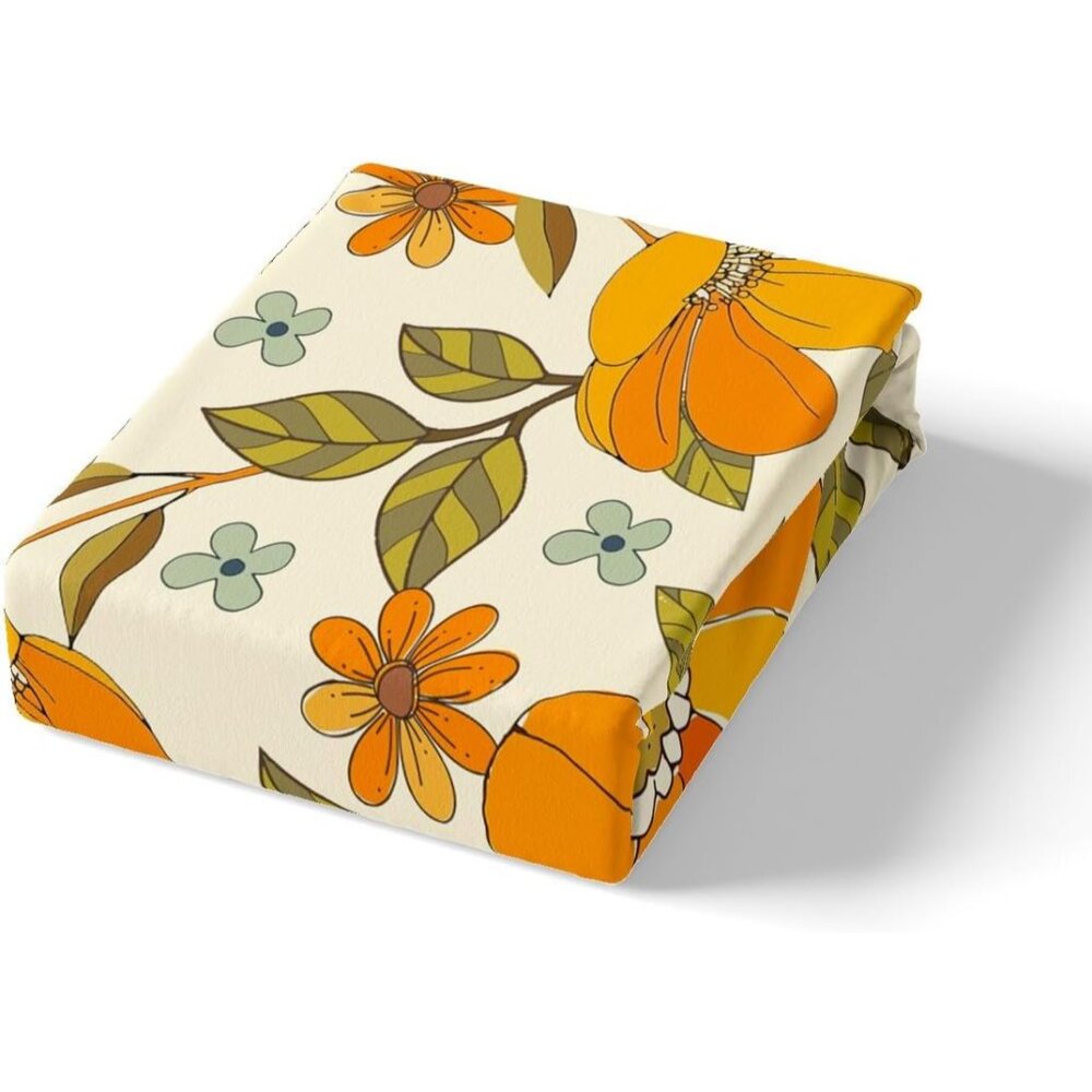 Retro Flowers Duvet Cover Set King Size,Watercolor Yellow Floral Green Leaves Pl - Picture 6 of 9